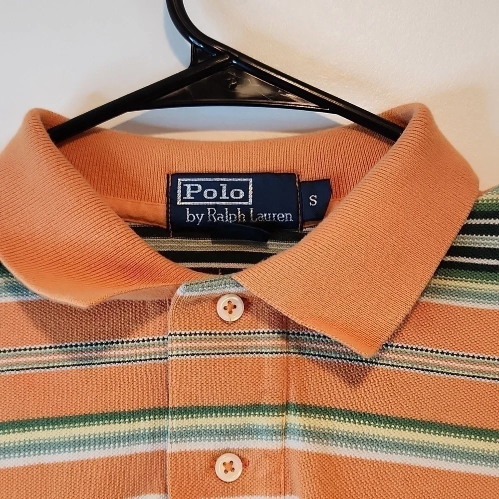 Ralph Lauren Polo Shirt 100% Cotton Men's Sz Small Orange/Blue Striped EUC NICE!